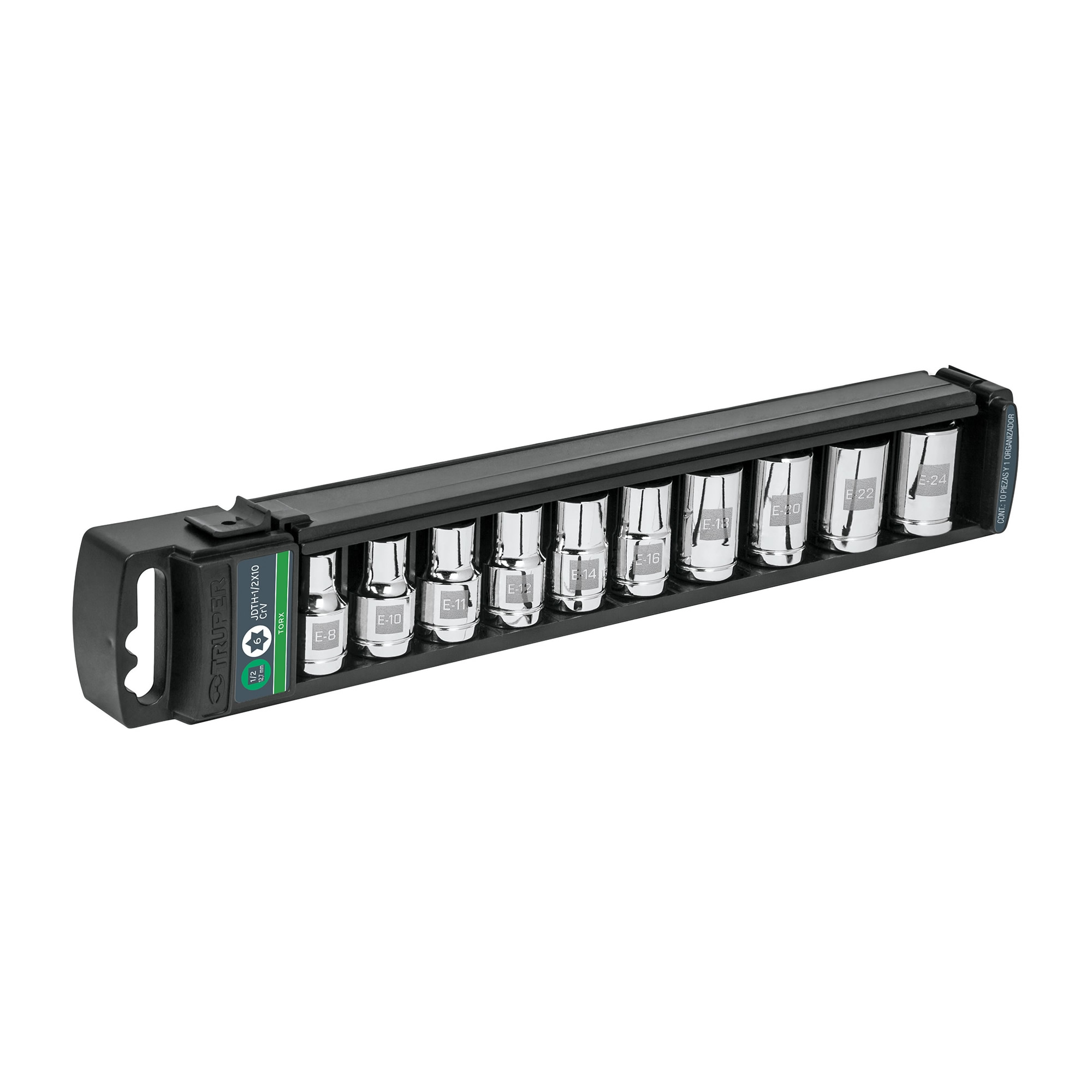 Juego De 10 Copas Torx Desde E8 Hasta E24, Cuadrante 1/2″ Truper (JDTH-1/2X10)