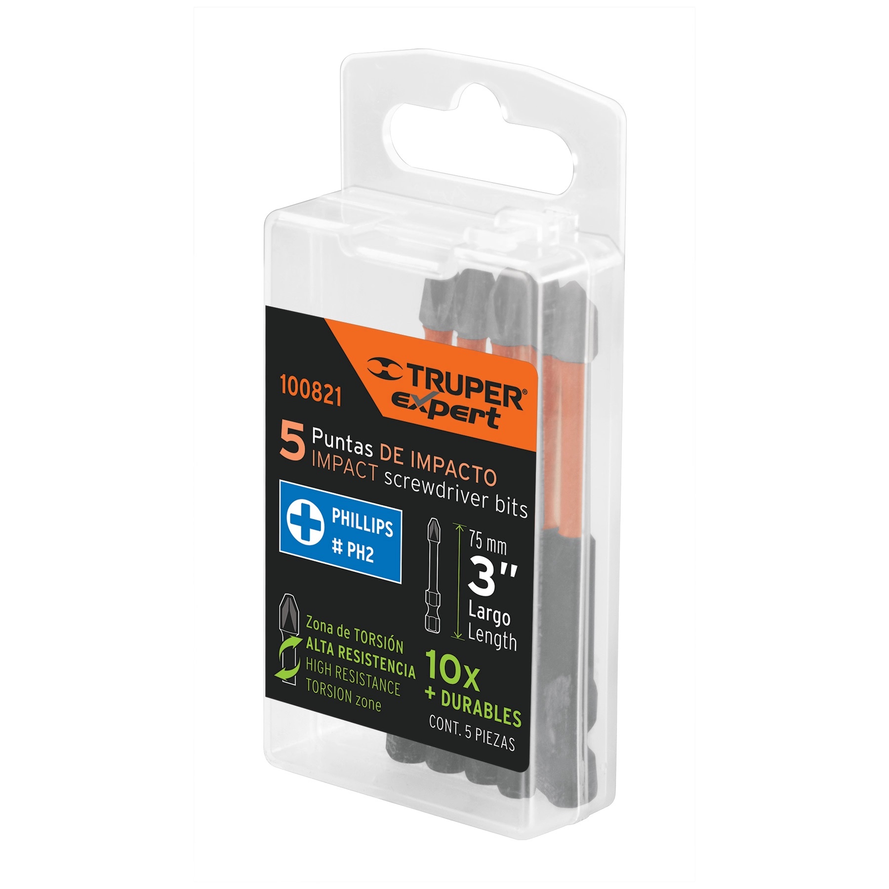 Juego De 5 Puntas De Impacto Estrella Ph2 De 3″ Zanco 1/4″ Truper (PUDE-1302I)
