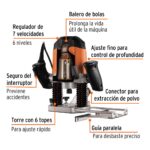 Ruteadora Profesional 1.200 W, 7 Velocidades Con Accesorios Truper (ROU-A3) - Imagen 2