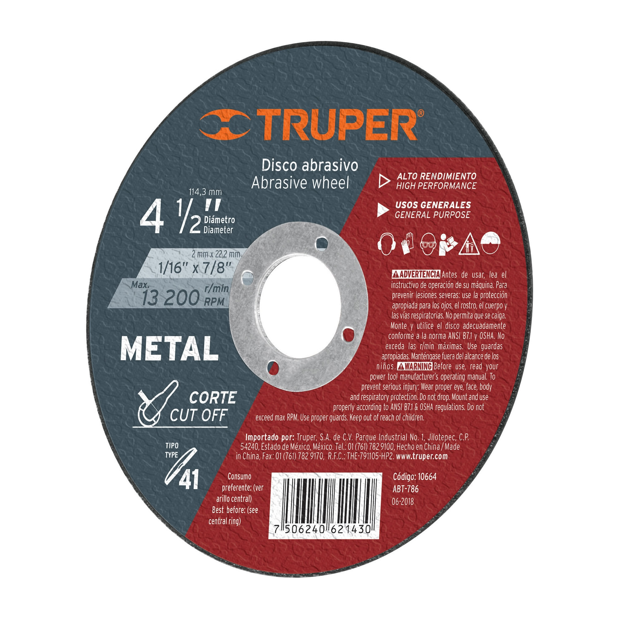 Disco Corte De Metal De 4.1/2″, Uso General Truper (ABT-786)