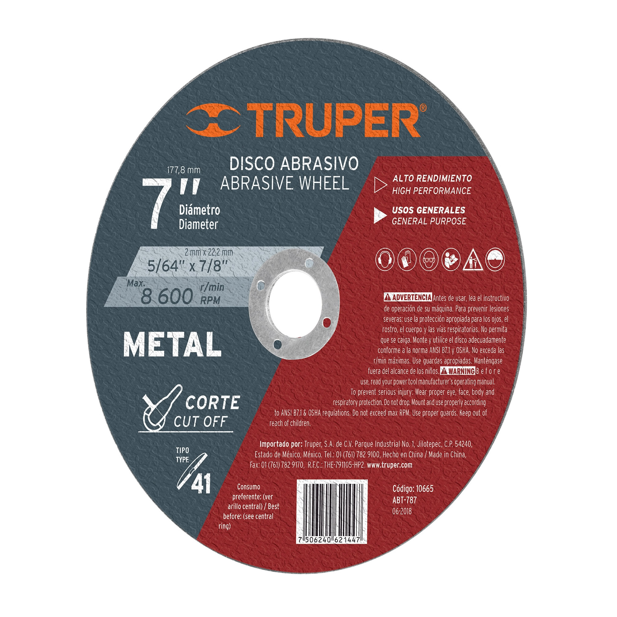 Disco Corte De Metal De 7″, Uso General Truper (ABT-787)