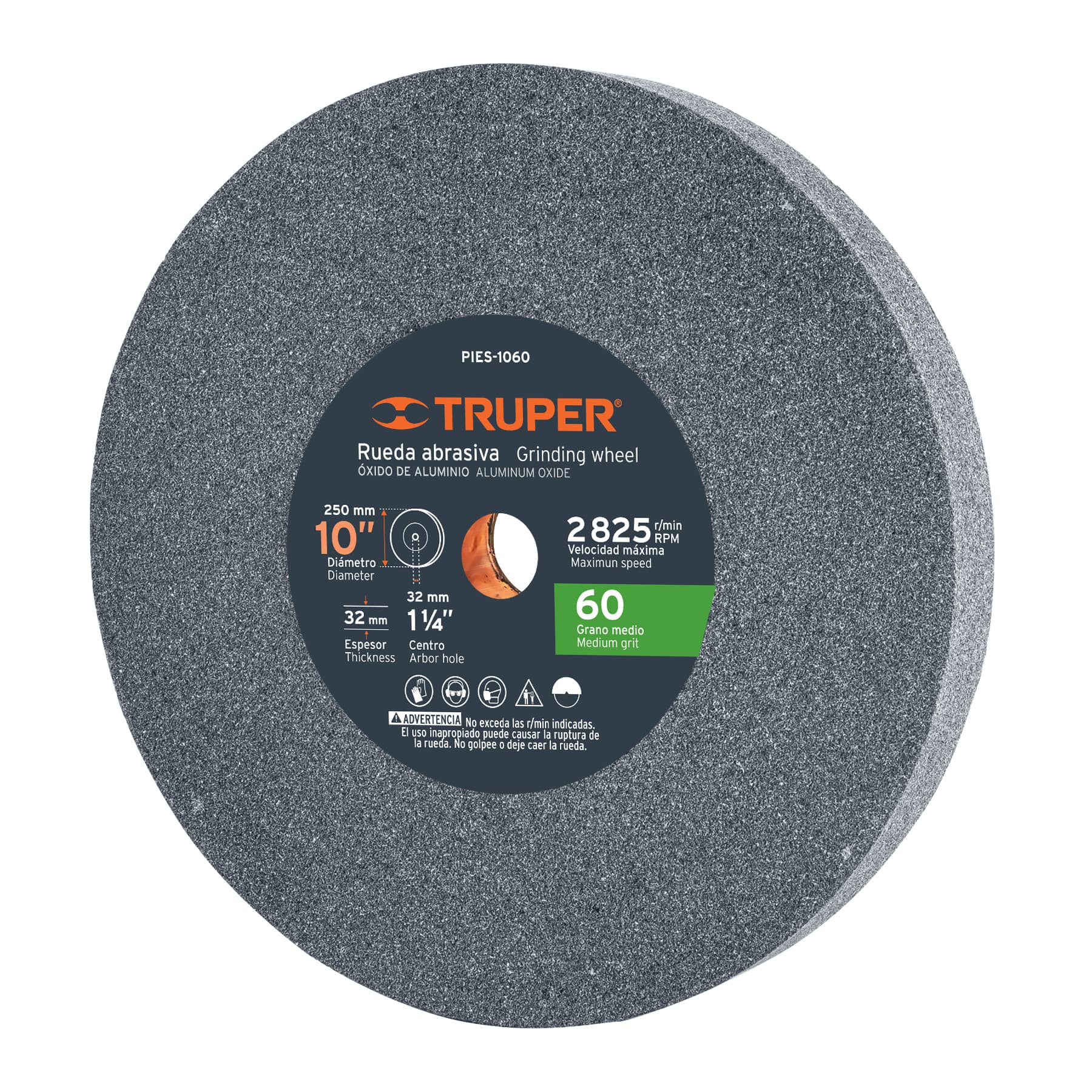 Piedra Abrasiva 10″ Para Esmeril, Grano 60, Espesor 1.1/4″ Truper (PIES-1060)