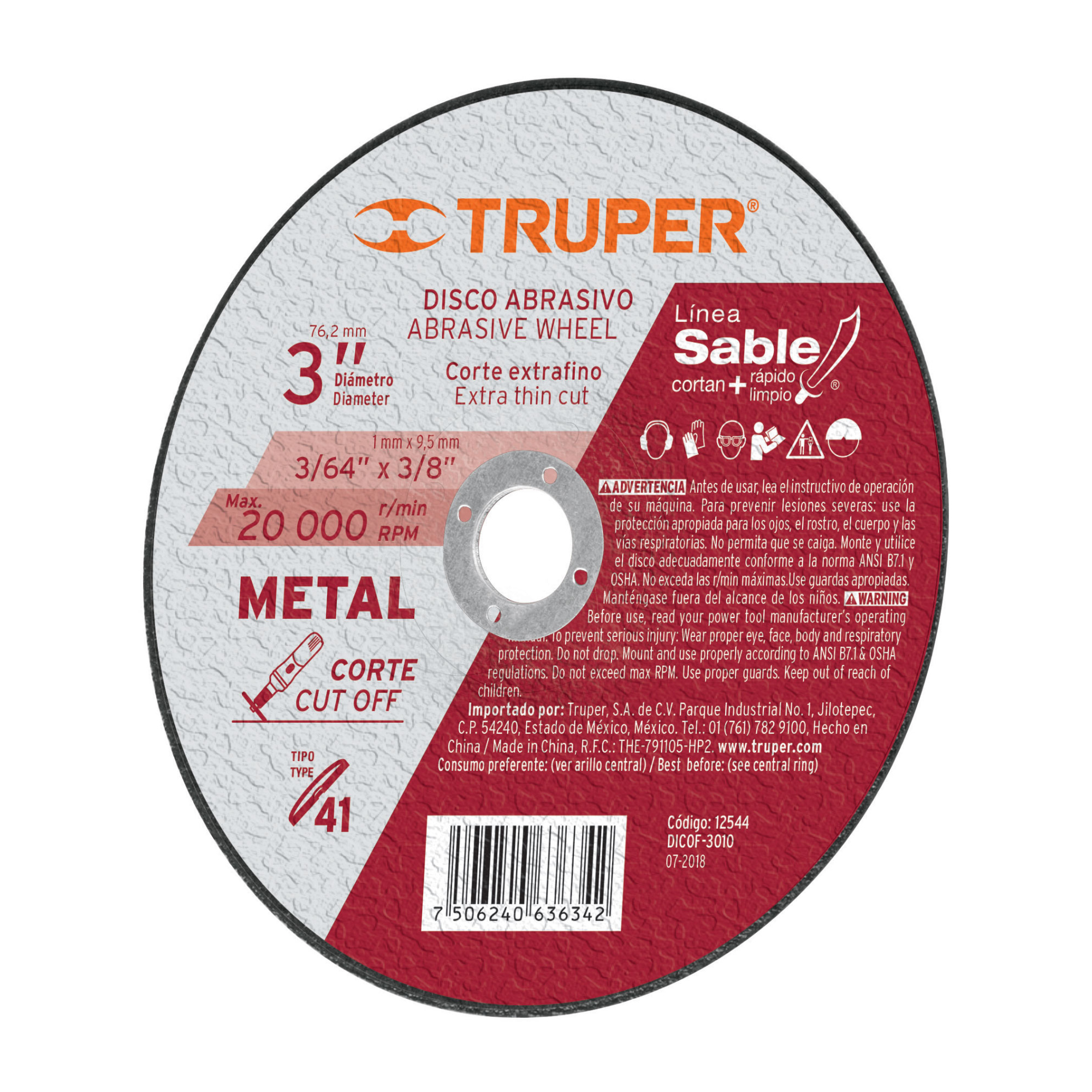 Disco Corte Extrafino De Metal De 3″, Alto Rendimiento Truper (DICOF-3010)