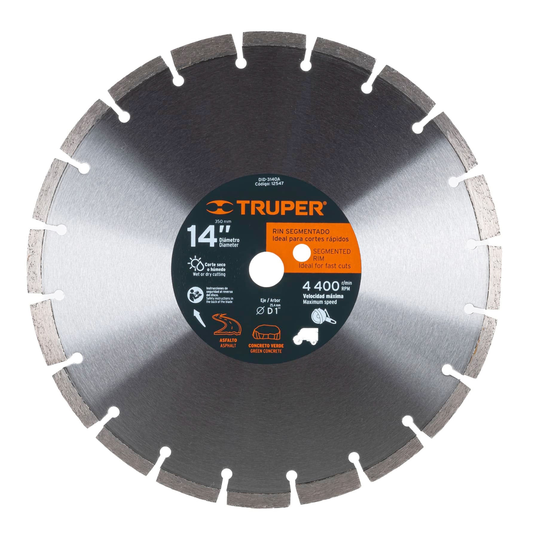 Disco Diamantado Rin Segmentado 14″ Para Asfalto Y Concreto Truper (DID-3140A)