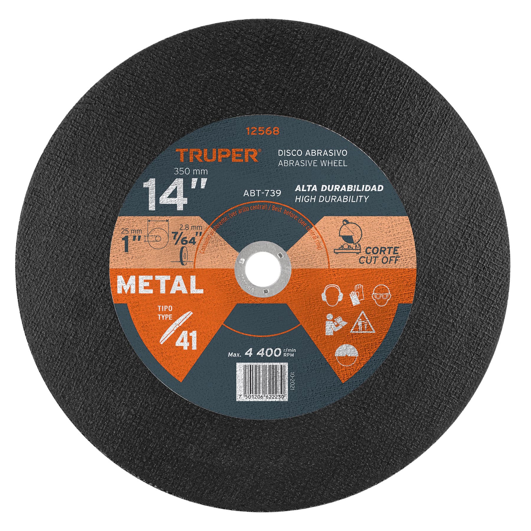 Disco Para Corte De Metal 14″, 4.400 Rpm Uso Profesional Truper (ABT-739)