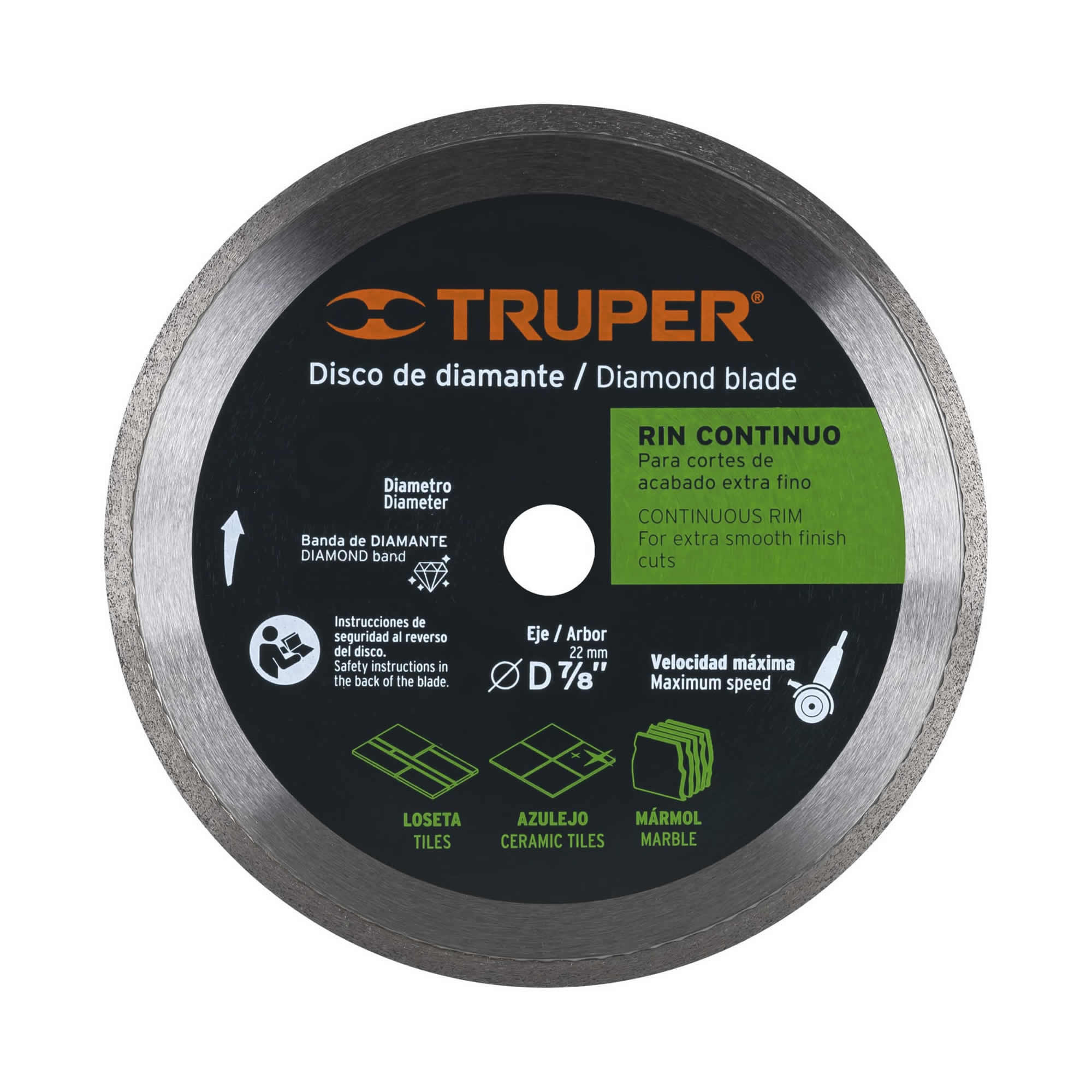 Disco De Diamante Rin Continuo De 10″, Centro 7/8″ Truper (DDT-803C)
