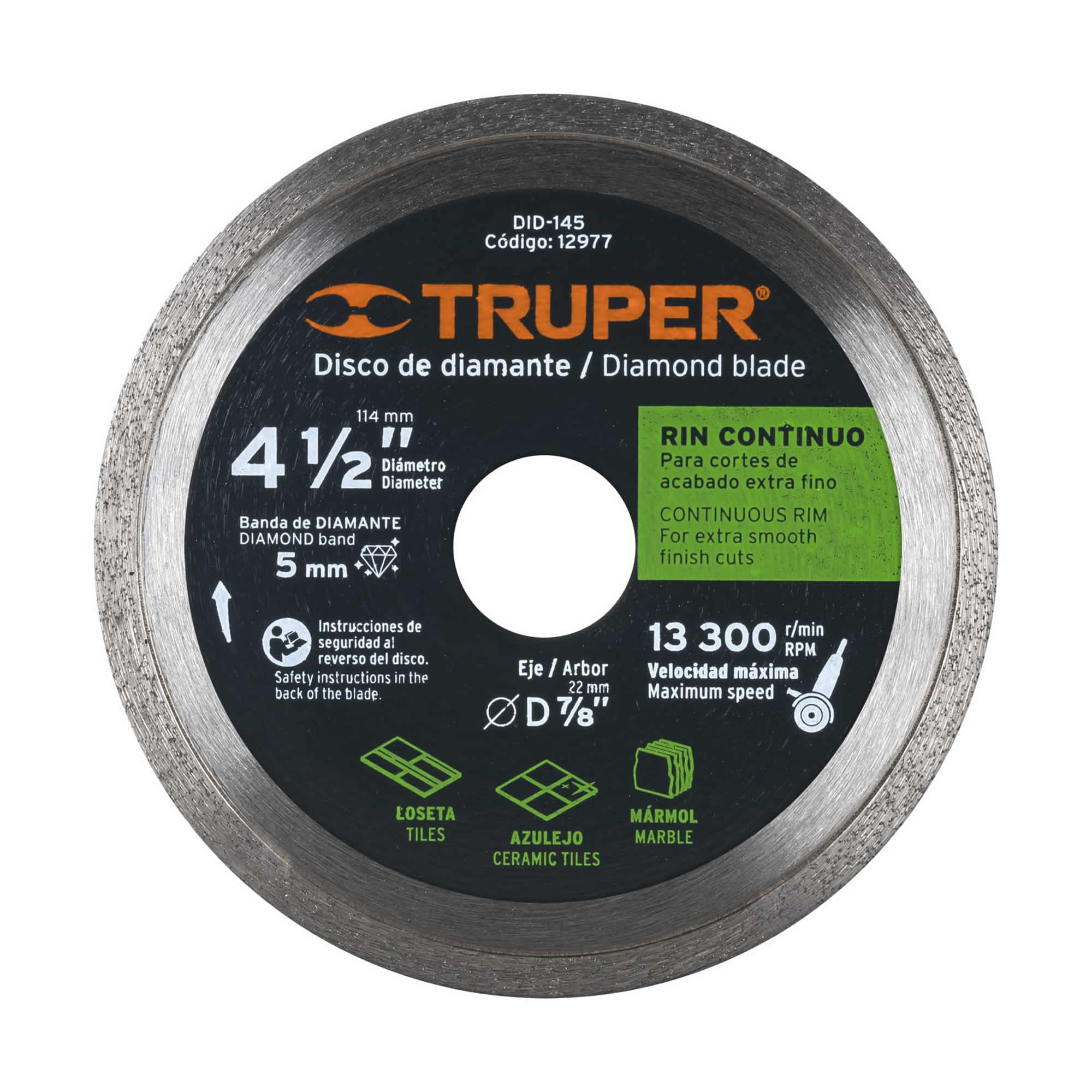 Disco De Diamante Rin Continuo De 4.1/2″, Centro 7/8″ Truper (DDT-1549C)
