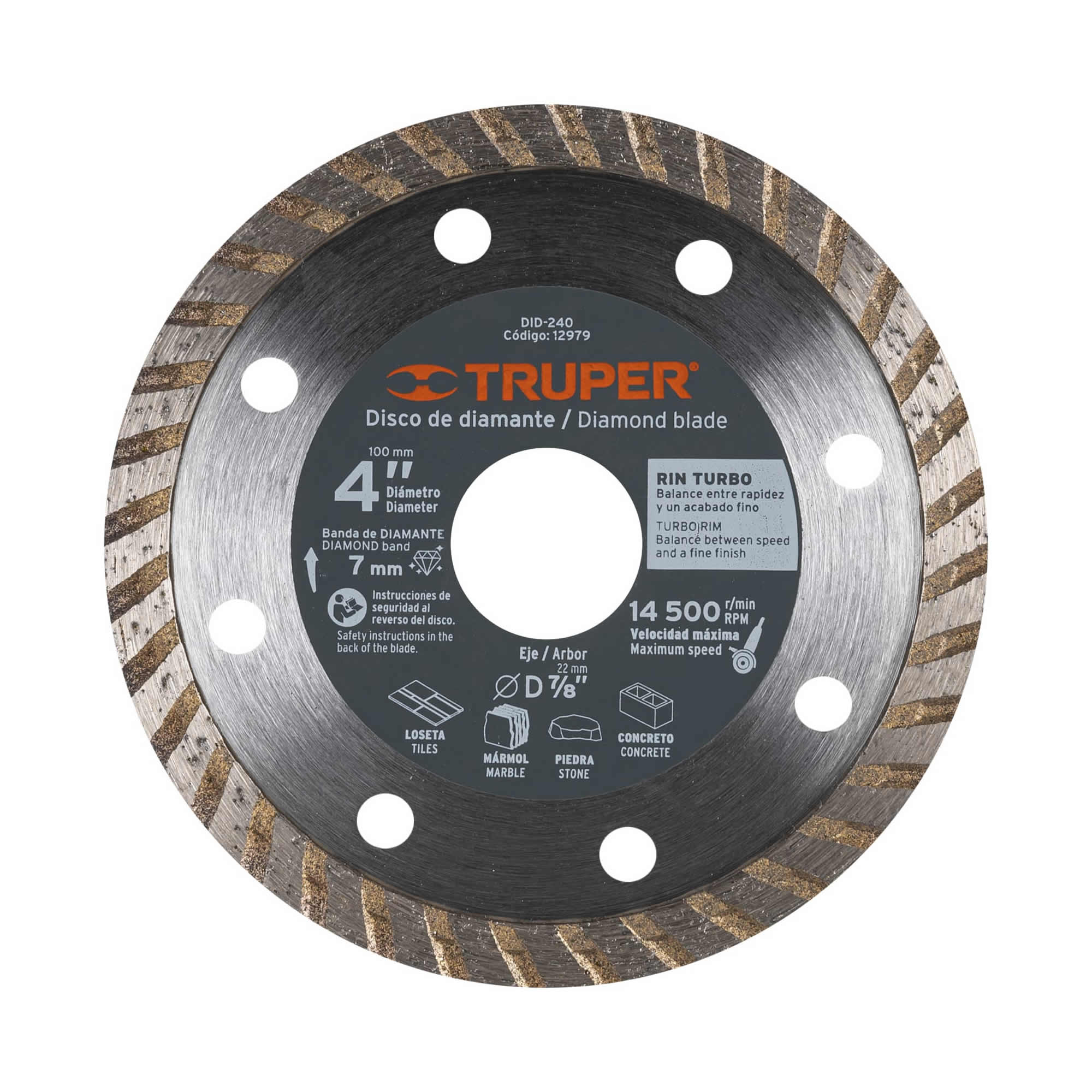Disco De Diamante Rin Turbo De 4″, Centro 7/8″ Truper (DDT-861T)