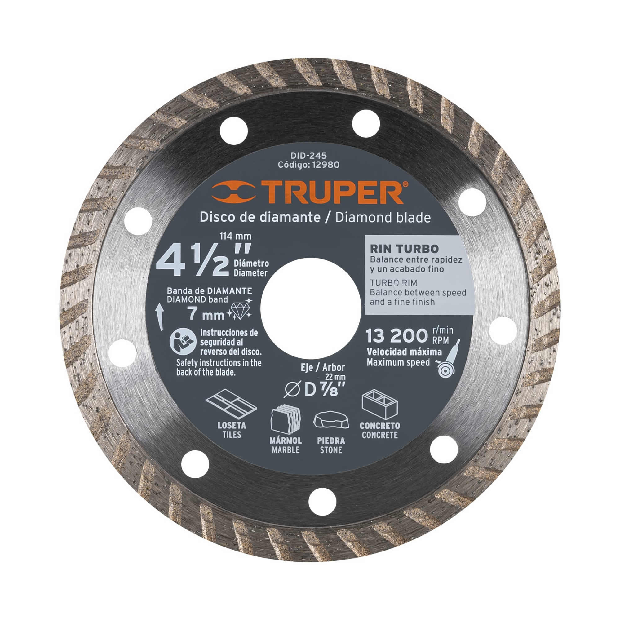 Disco De Diamante Rin Turbo De 4.1/2″, Centro 7/8″ Truper (DDT-1513T)