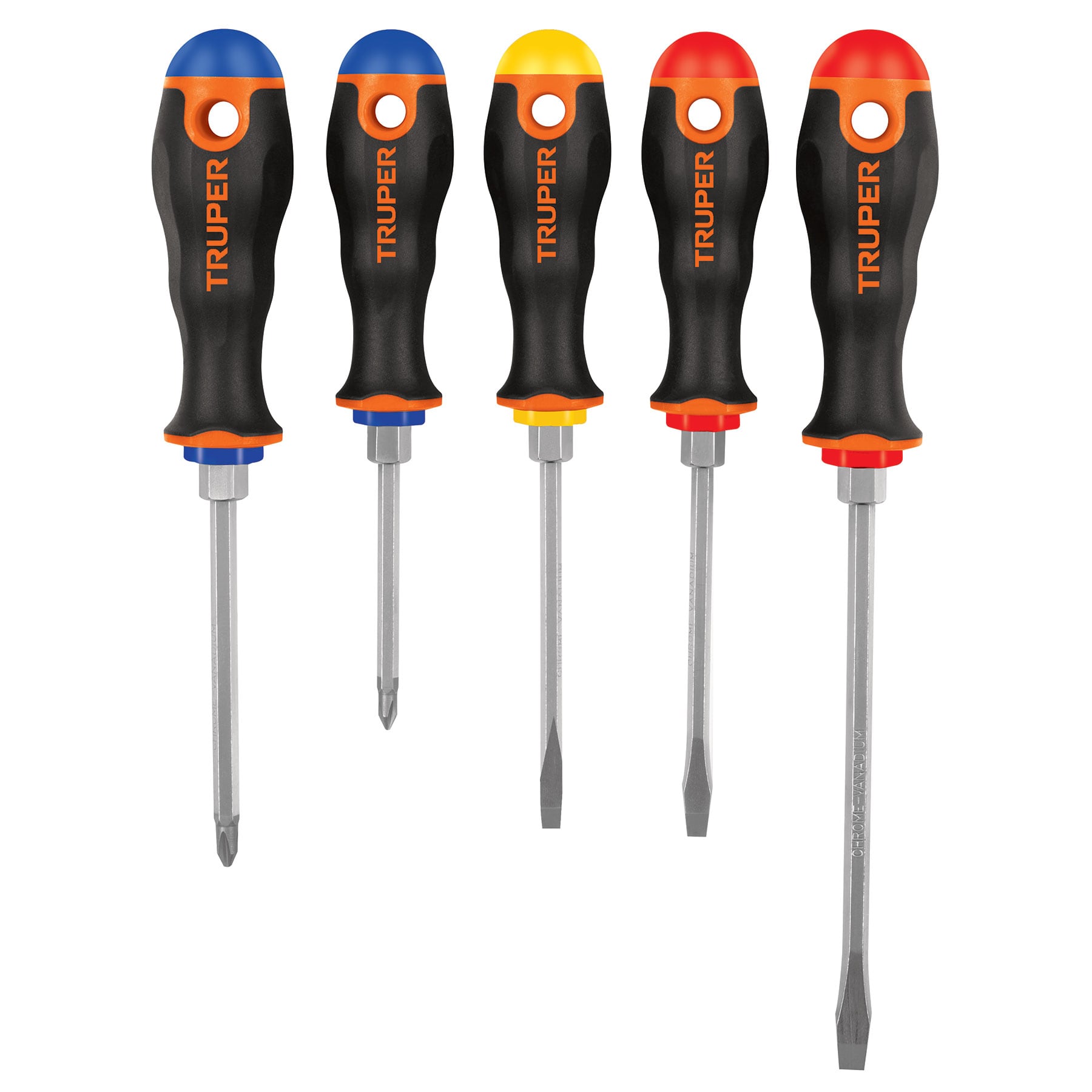 Juego De 5 Destornillares Comfort Grip Con Barra Hexagonal Truper (DTJ-5B)