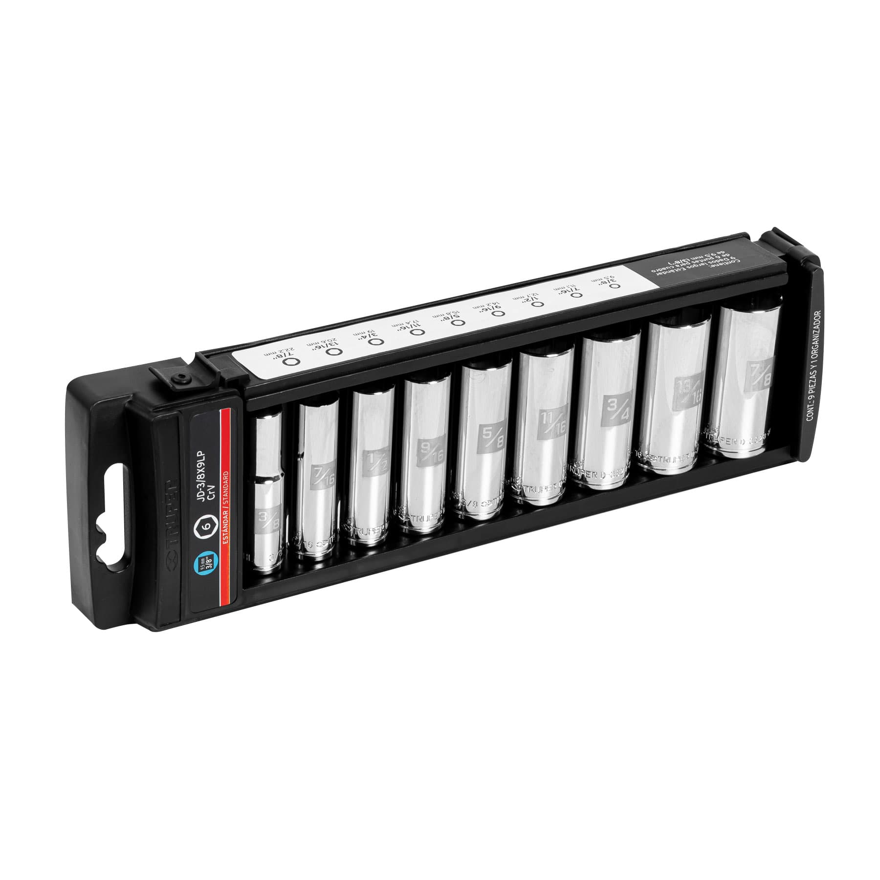 Juego De 9 Copas Estándar En Pulgadas Cuadrante 3/8″ Truper (JD-3/8X9LP)
