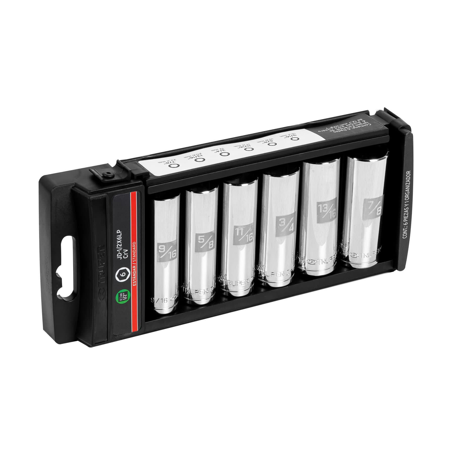 Juego De 6 Copas Estándar Largas Pulgadas, Cuadrante 1/2″ Truper (JD-1/2X6LP)