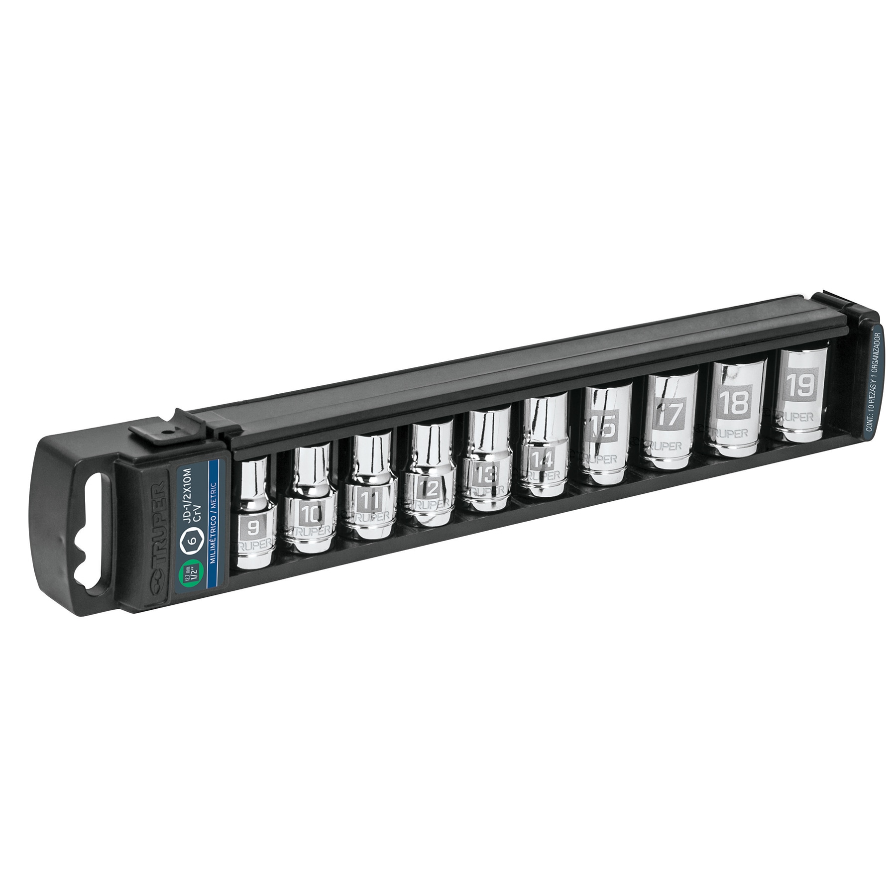 Juego De 10 Copas Estándar Cortas Métricas, Cuadrante 1/2″ Truper (JD-1/2X10M)