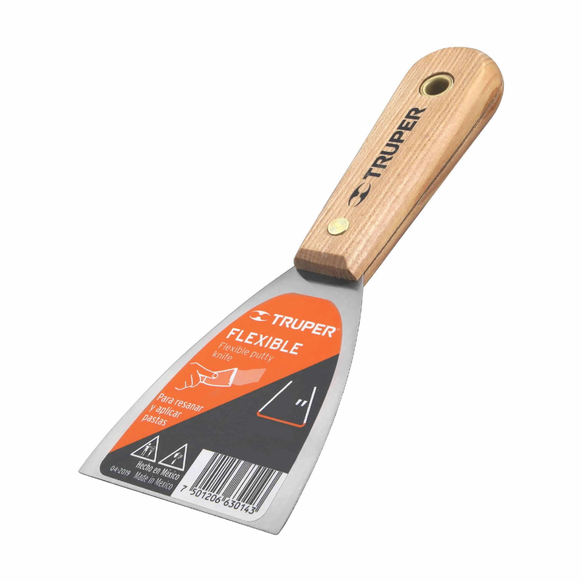 Espátula Flexible De 10 Cm Mango De Madera Hickory Americano Truper (ET-4F)