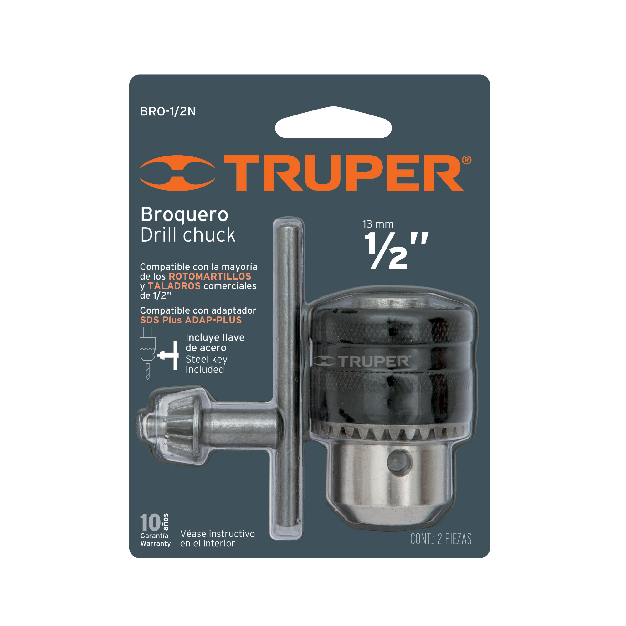 16478-1.jpg Mandril De 1/2″ Para Taladro Y Percutor, Incluye Llave Truper (BRO-1/2N) - Imagen 2