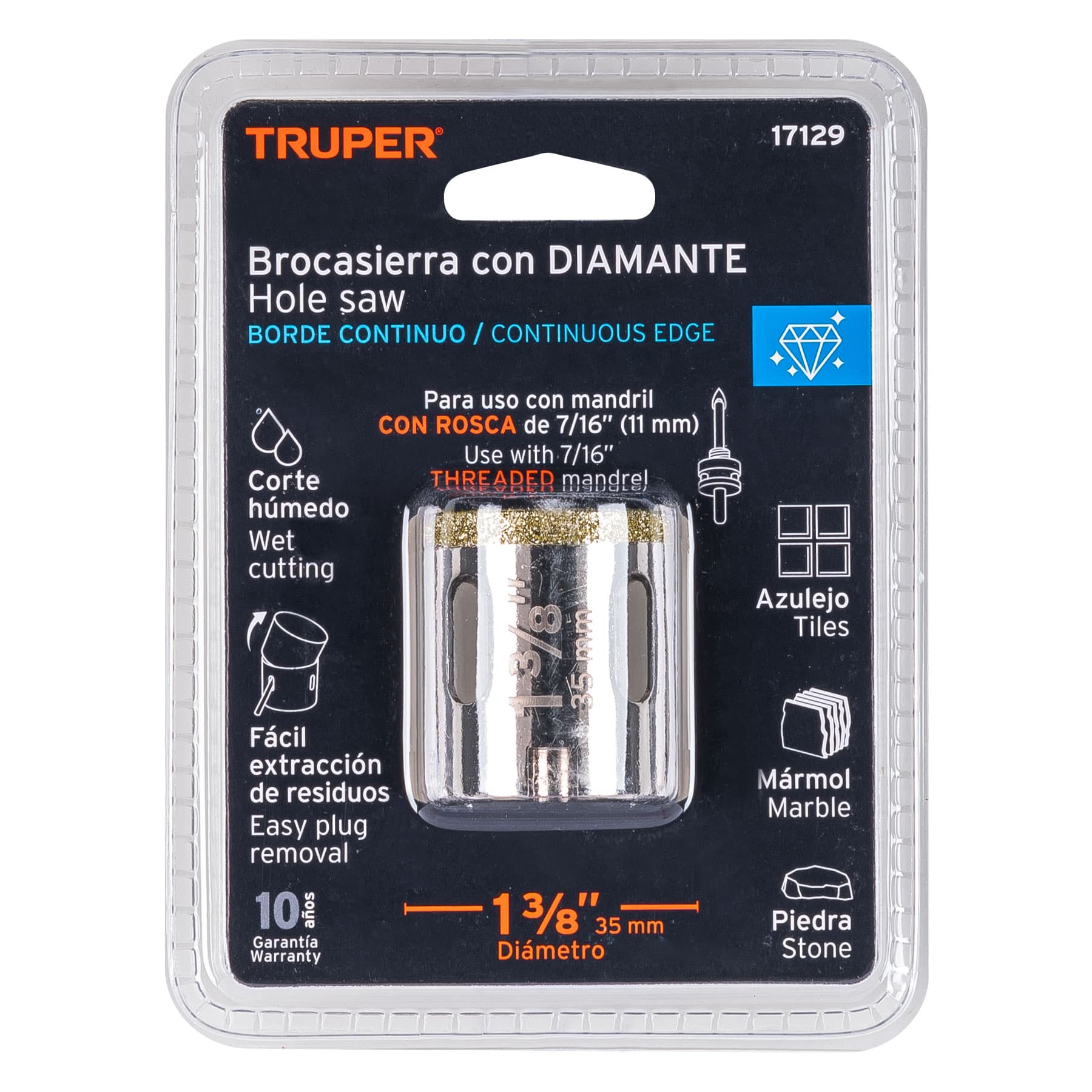 Sierra Copa Diamantada De 1.3/8″ (35 Mm) Borde Continuo Truper (COAZ-1 ...