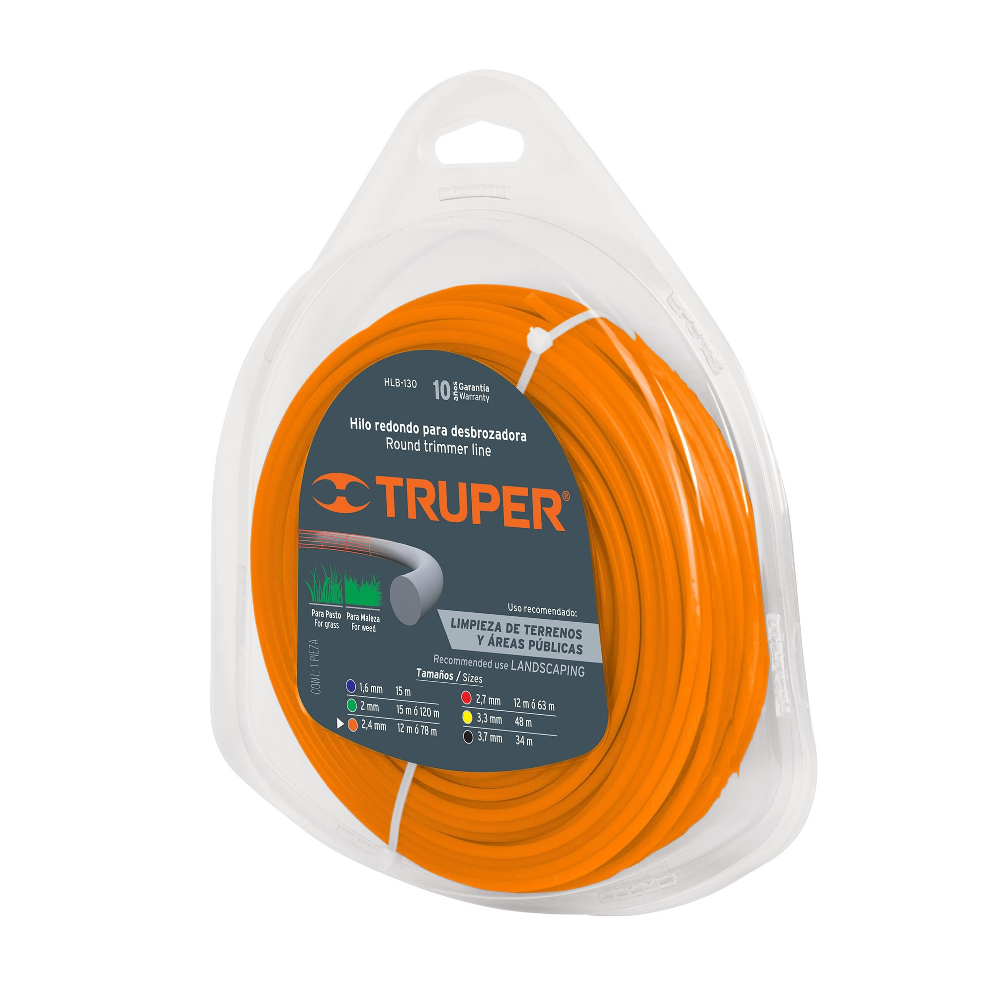 Hilo Redondo Para Guadañadora De 12 M, Diámetro 2.4 Mm Truper (HTA-95)