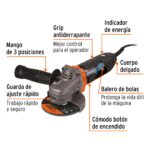 Pulidora Angular De 4.1/2″ Industrial, 850 W, 12.000 Rpm Truper (ERGO-4580) - Imagen 2
