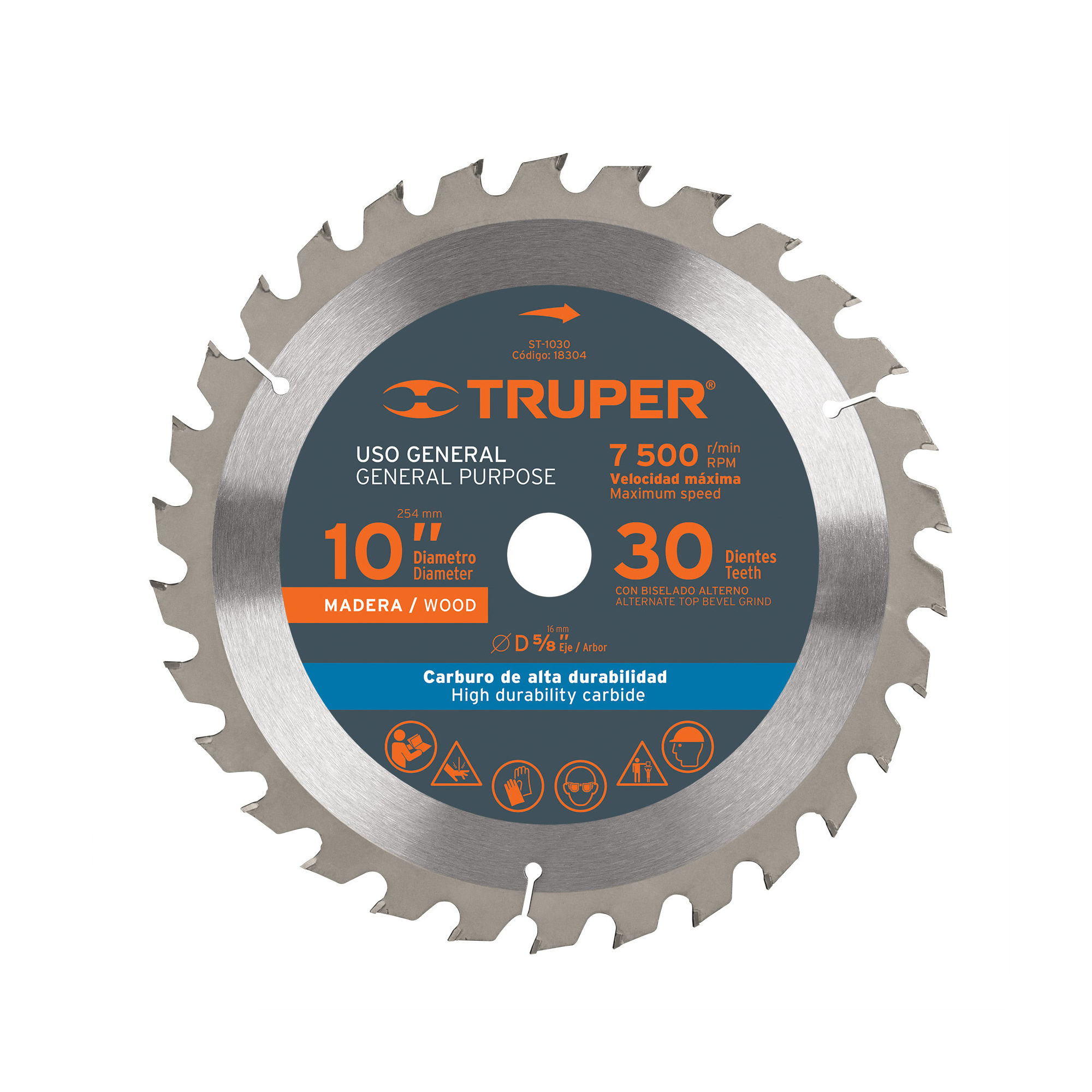 Disco Sierra Madera de 10″, Centro 5/8″, 30 Dientes Truper (ST-1030)