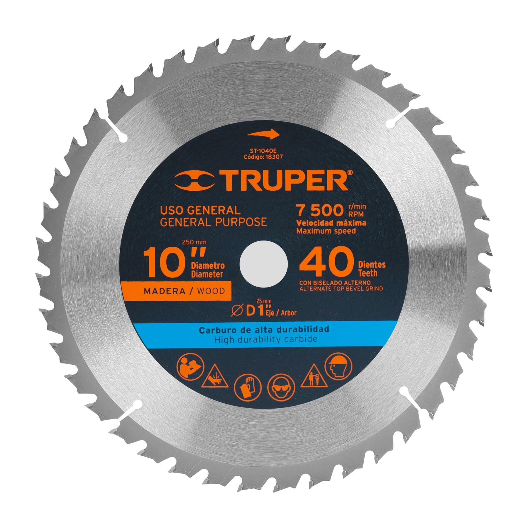 Disco Sierra Madera De 10″, Centro 1″, 40 Dientes Truper (ST-1040E)