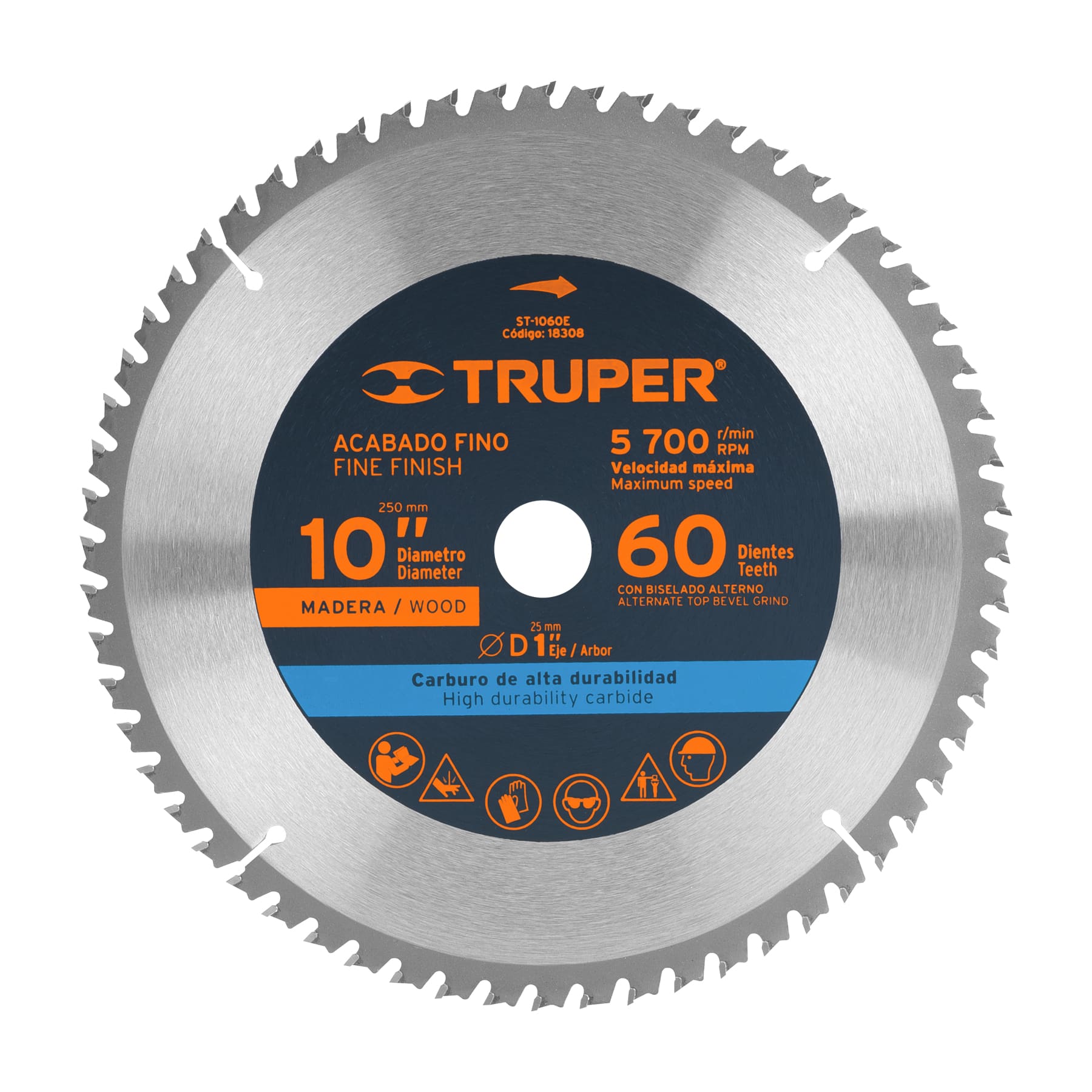 18308.jpg Disco Sierra Madera de 10″, Centro 1″, 60 Dientes Truper (ST-1060E) - Imagen 1