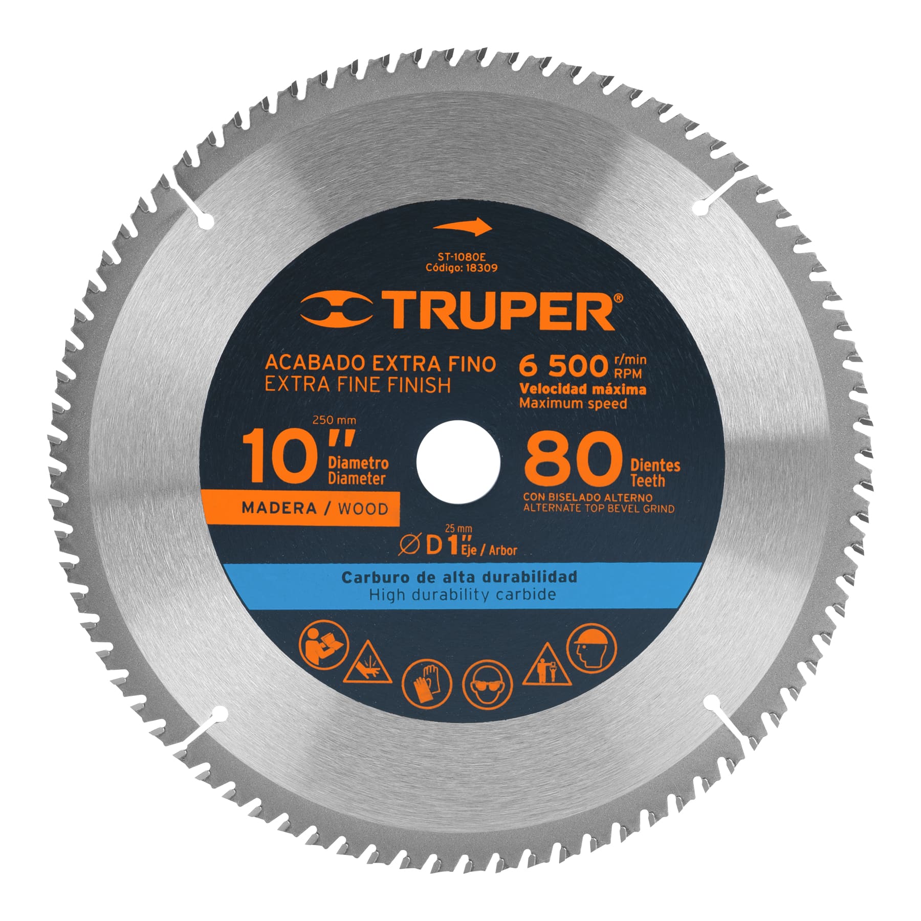 Disco Sierra Madera de 10″, Centro 1″, 80 Dientes Truper (ST-1080E)