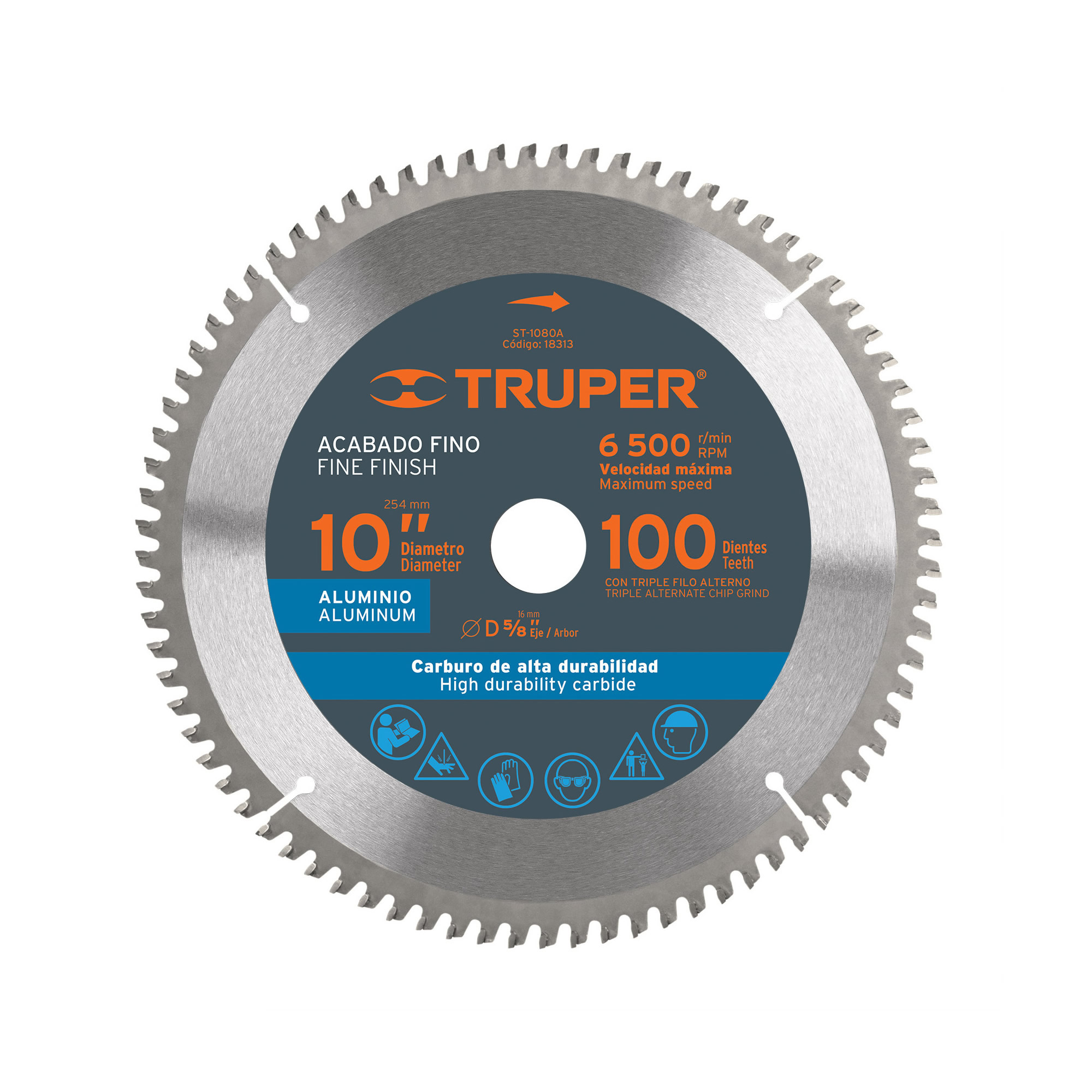 Disco Sierra Aluminio De 10″, Centro 5/8″, 100 Dientes Truper (ST-10100A)