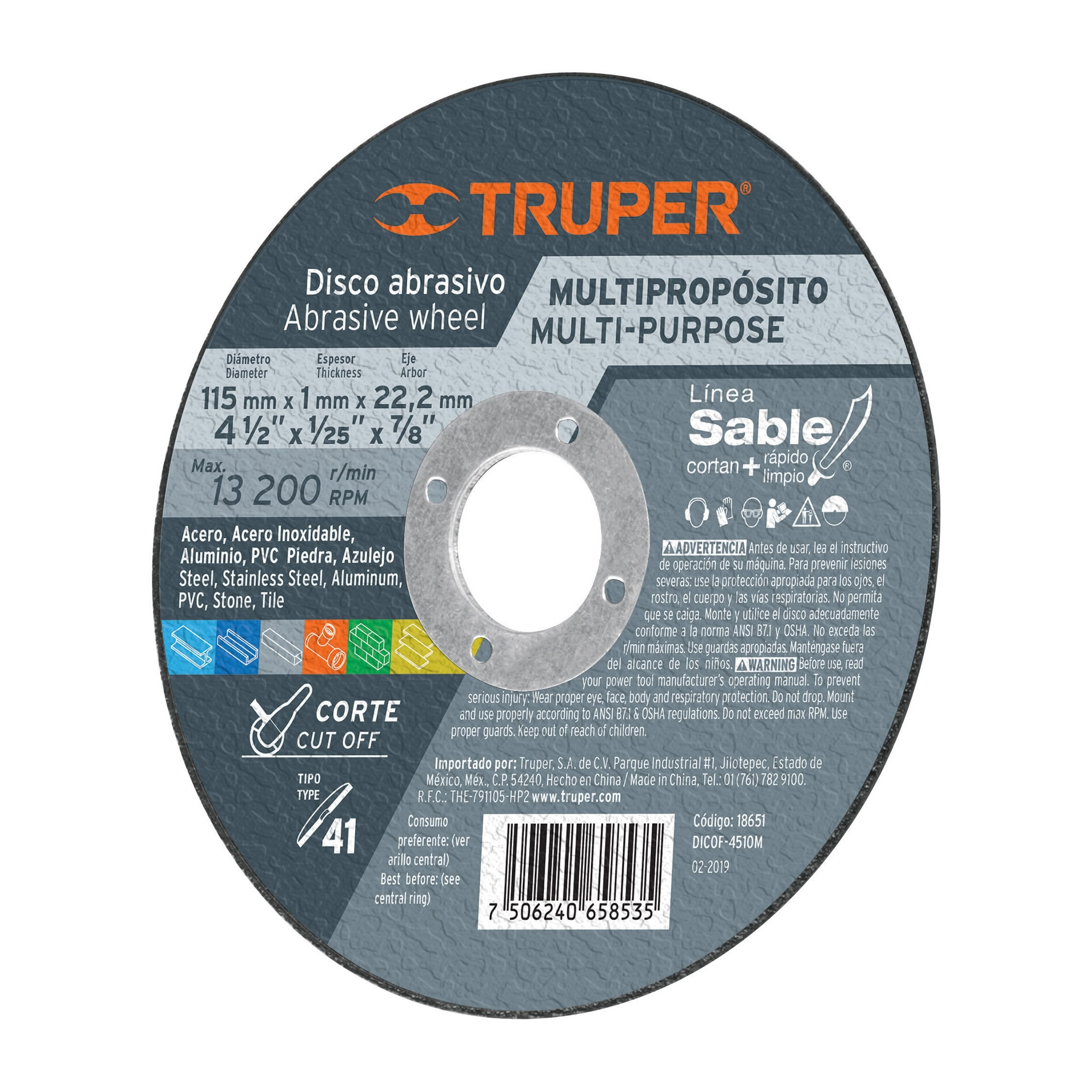 Disco Corte Extrafino Multiproposito De 4.1/2″ Truper (DICOF- 4510M)