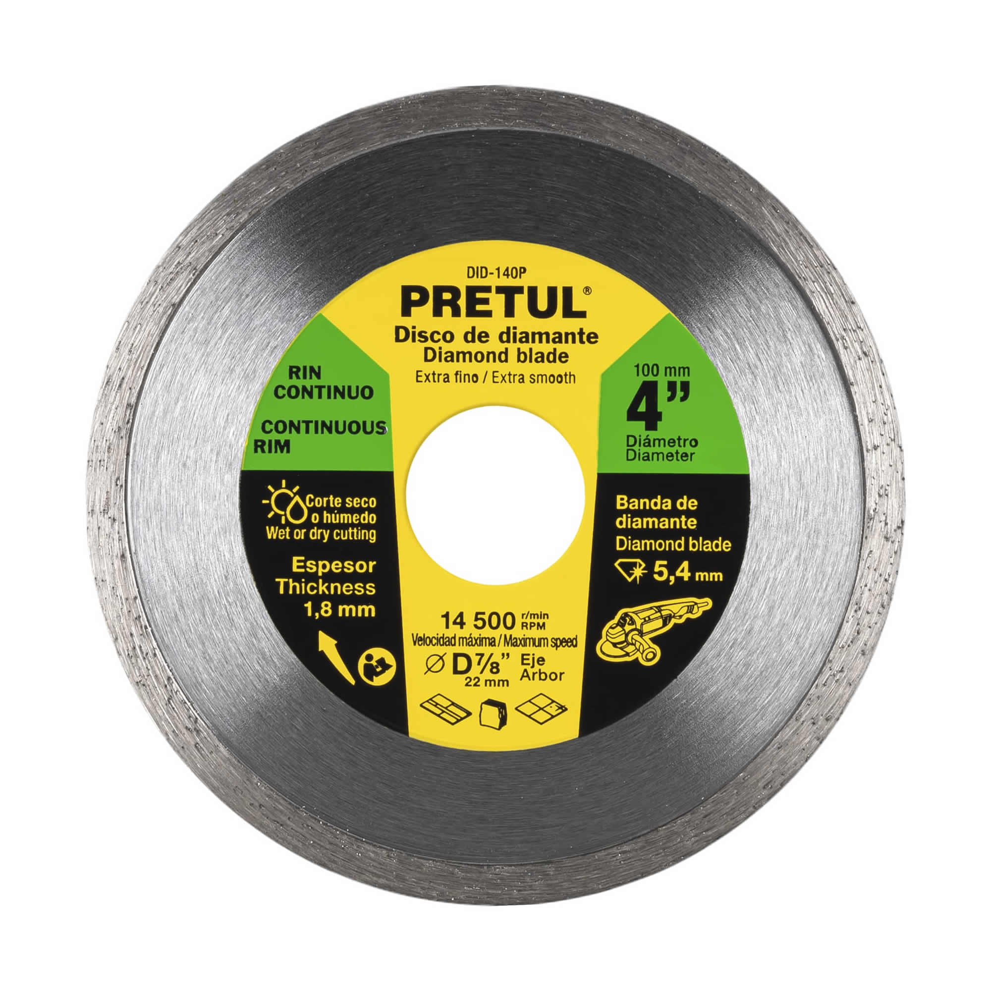 Disco De Diamante Rin Continuo Fino De 4″, Centro 7/8″ Pretul (DID-140P)