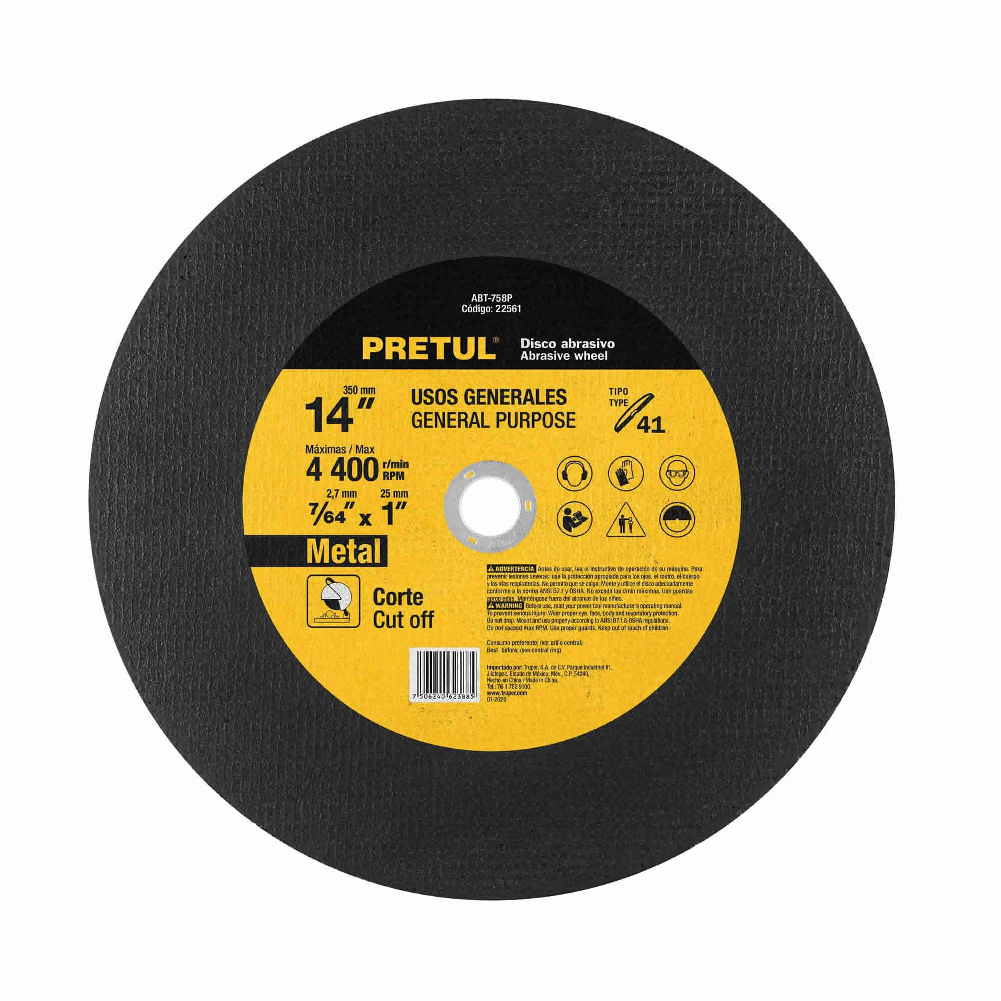 Disco Corte De Metal De 14″ En Tronzadora, Uso General Pretul (ABT-758P)