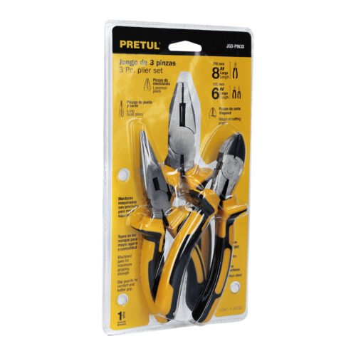 Juego De 3 Alicates En Acero Al Carbono, Mango Comfort Grip Pretul (JGO-PIN3X)