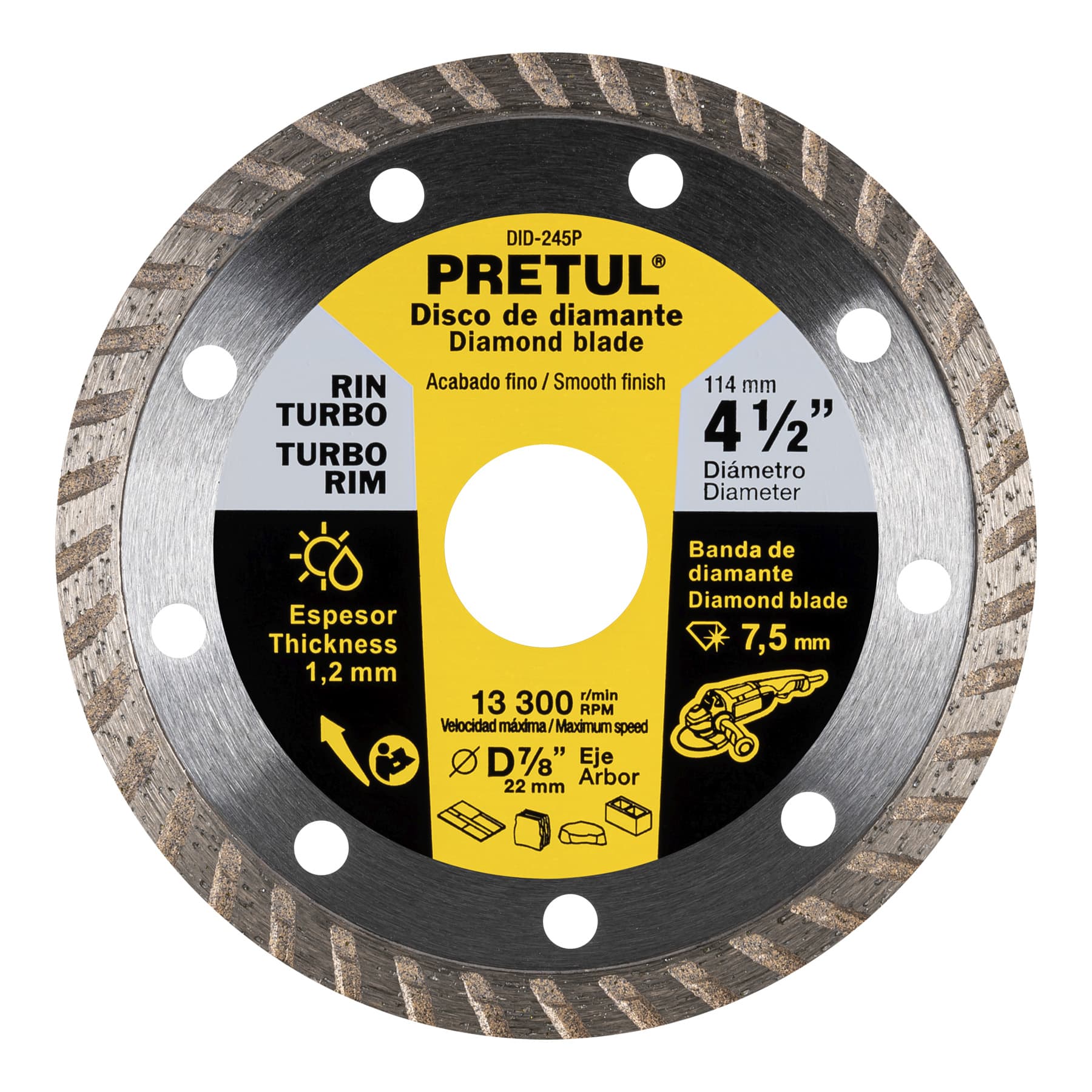 Disco Diamantado Rin Turbo De 4.1/2″ Usos Generales Pretul (DID-245P)