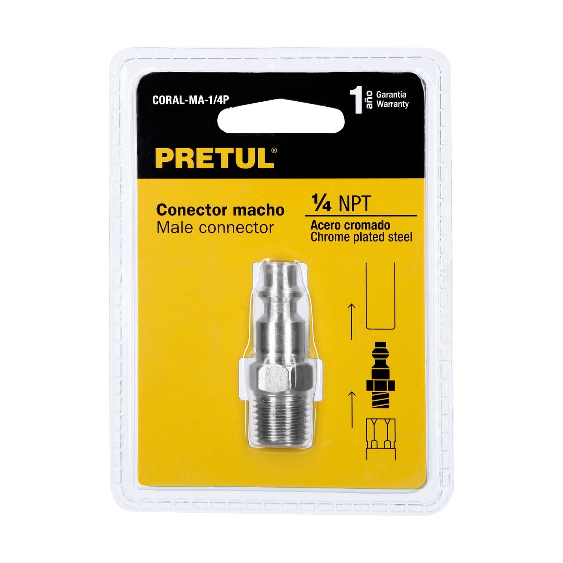 Conector Rápido Cromado De 1/4 Npt Para Compresor, Macho Pretul (CORAL-MA-1/4P)