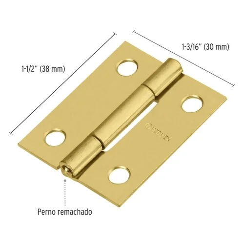 Caja de 10 Bisagras Rectangulares de 3.8 cm, Acero Latonado Hermex (BR-151) - Imagen 2