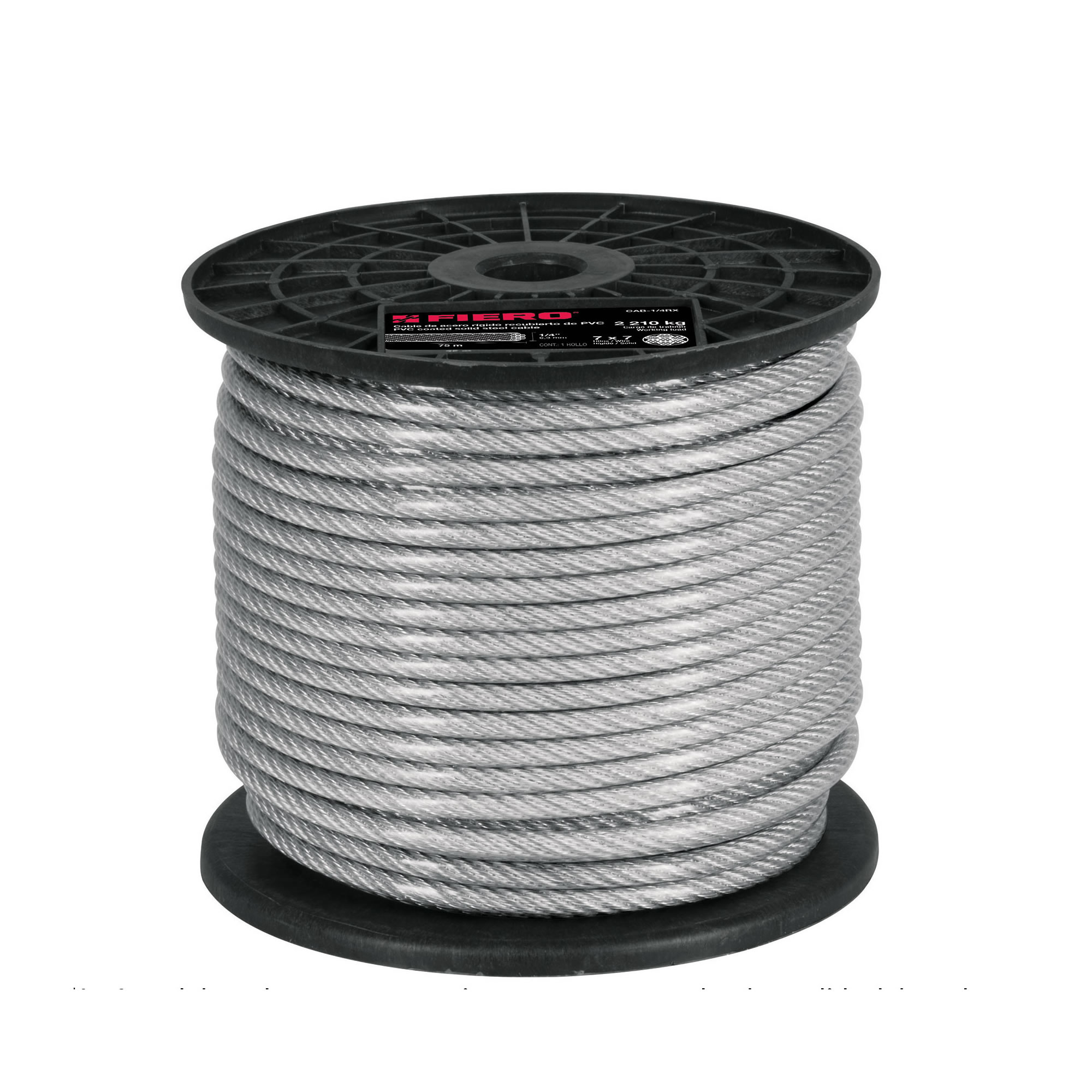 Guaya De Acero 1/16″ Recubierta Pvc De 75 M, Carga 170 Kg Fiero (CAB-1/16RX)