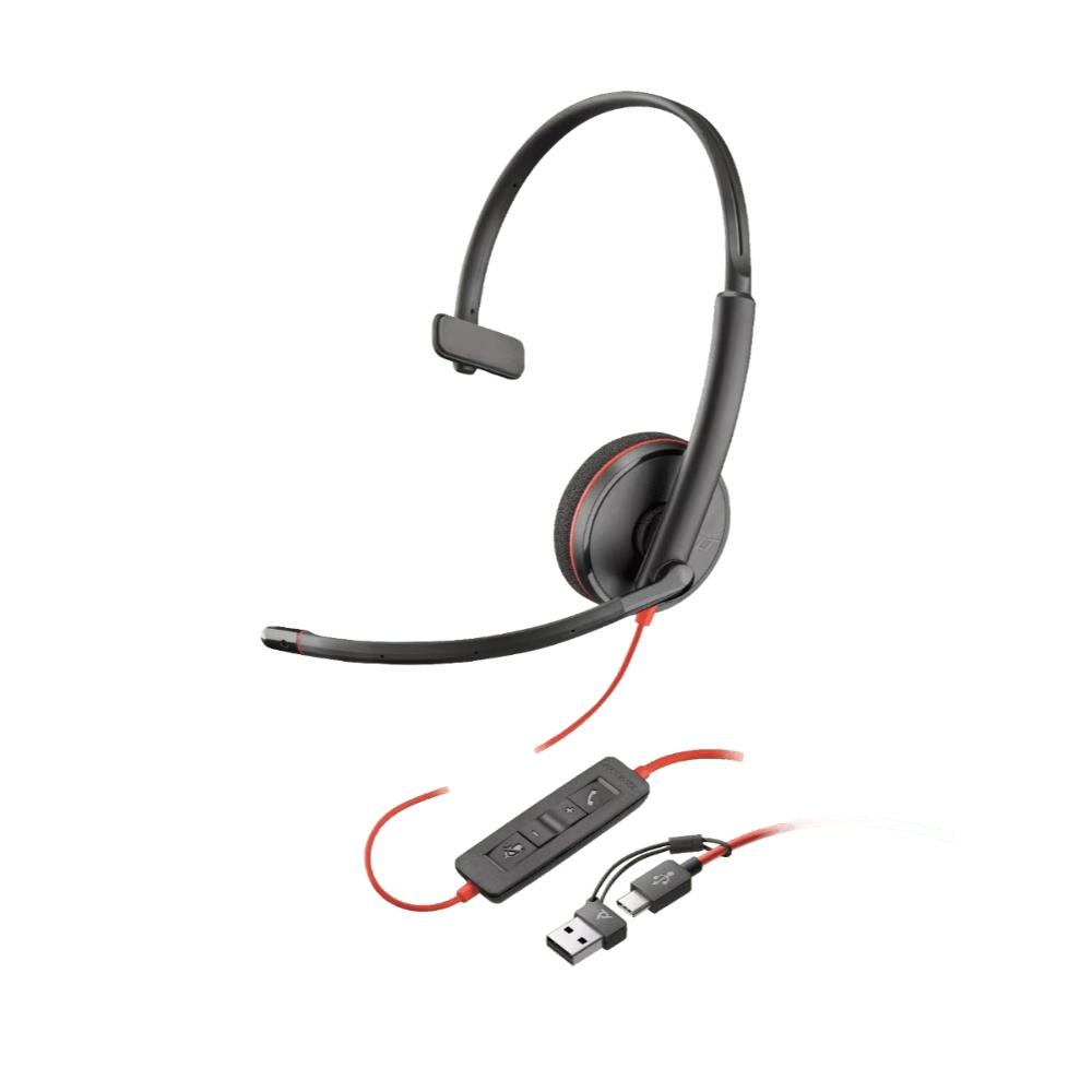 8X214A6.jpg Poly Blackwire 3210 Monaural USB-C Headset +USB-C/A Adapter (Bulk) - Imagen 1