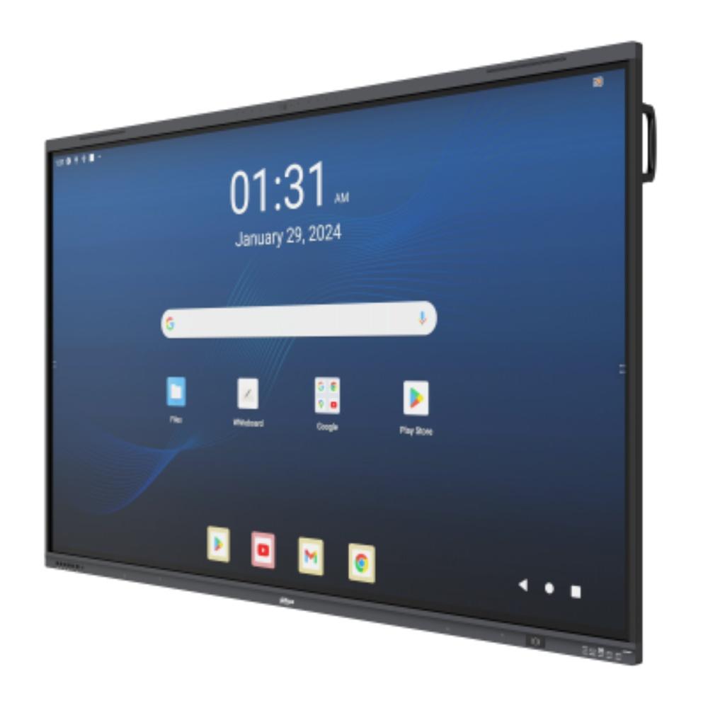 DHI-LPH86-MC480-U.jpg Pantalla interactiva Dahua inteligente UHD Lite de 86'', Android 13, certificación EDLA, Google Store, procesador de cuatro núcleos A76 y A55, 8 GB + 128 GB, 2 x 8 W + 2 x 18 W, NFC; seguimiento de voz + encuadre automático. Cámara de 48 MP + 8 micrófonos (Alcance: 12 m). Carga tipo C de 65 W + 15 W + BYOM. - Imagen 1